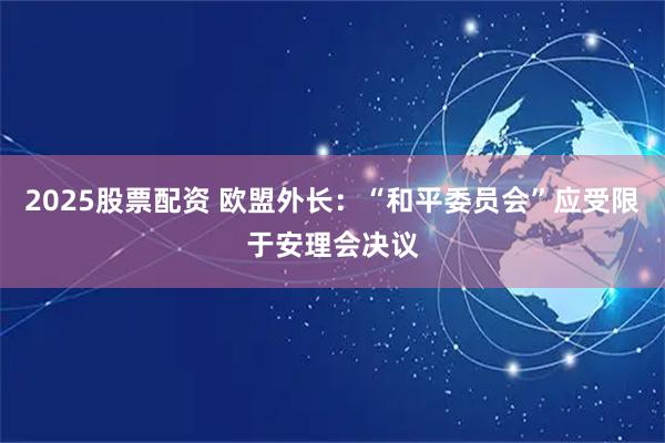 2025股票配资 欧盟外长：“和平委员会”应受限于安理会决议